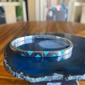 Taxco Sterling Silver Vintage Native Mexico Turquoise Hinged Bangle Bracelet 20g